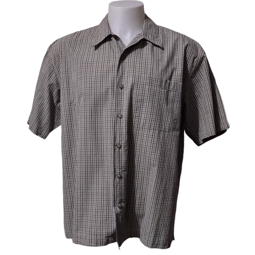 High Sierra Shirt Men's Large Green Plaid Short Sleeve Button‎ Up Collar Durable